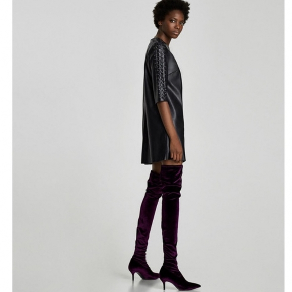 Zara Basic Collection Vegan Faux Leather Mini Dress Lace Up Sleeve Blogger Fav - Picture 3 of 9